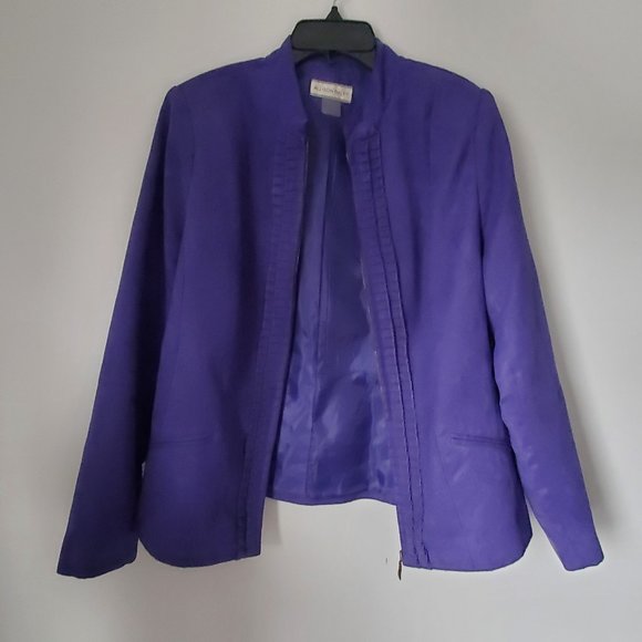 Women's Plus Size Jacket Zip Up Pleated Ruffles Deep Purple Faux Suede - Picture 3 of 10